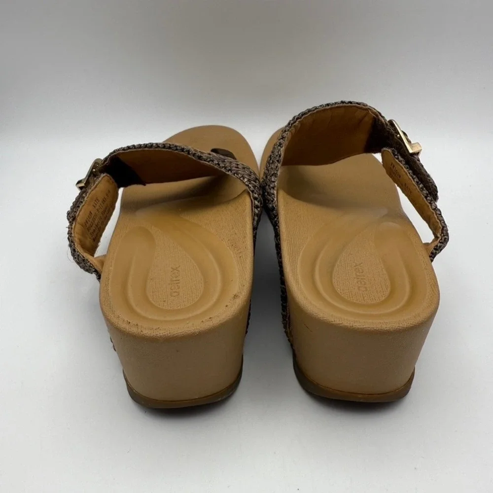 Aetrex Kate Wedge Sandals‎ Adjustable Buckle Thong Brown Woven EU42 US10.5-11